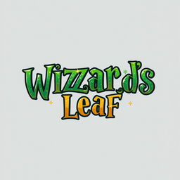 A stylish, modern, and funky logo featuring the text "WIZARDS LEAF" inspired by the magical theme of Harry Potter