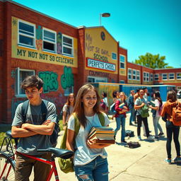 A vibrant and nostalgic high school scene titled 'My Not So Perfect Life' capturing the essence of teenage experiences