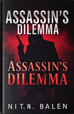 A dark and intense book cover for a thriller story titled 'Assassin's Dilemma