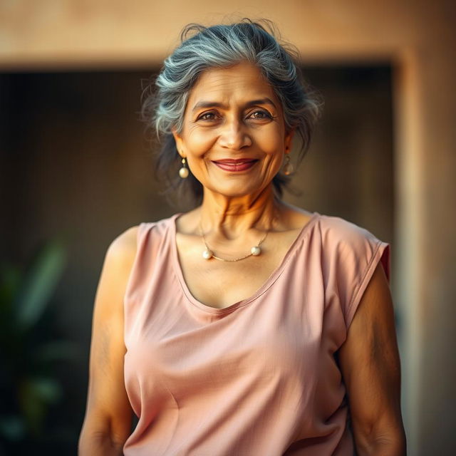 A portrait of a 55-year-old Bengali woman, showcasing her natural beauty and confidence