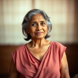 A portrait of a 55-year-old Bengali woman, showcasing her natural beauty and confidence