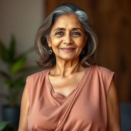 A portrait of a 55-year-old Bengali woman, showcasing her natural beauty and confidence
