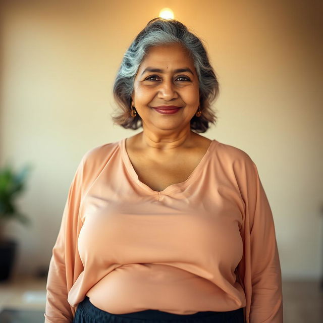 A portrait of a 55-year-old Bengali ssbbw woman, showcasing her natural beauty and confidence