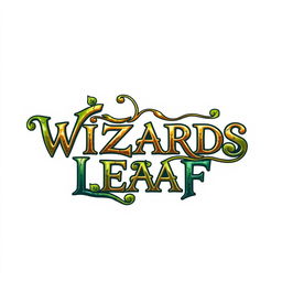 A creative text-based logo design featuring the words "WIZARDS LEAF" in an enchanting, fantasy-inspired font