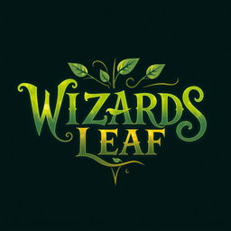 A creative text-based logo design featuring the words "WIZARDS LEAF" in an enchanting, fantasy-inspired font