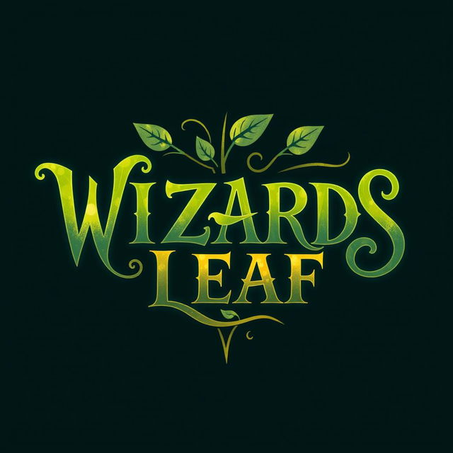 A creative text-based logo design featuring the words "WIZARDS LEAF" in an enchanting, fantasy-inspired font