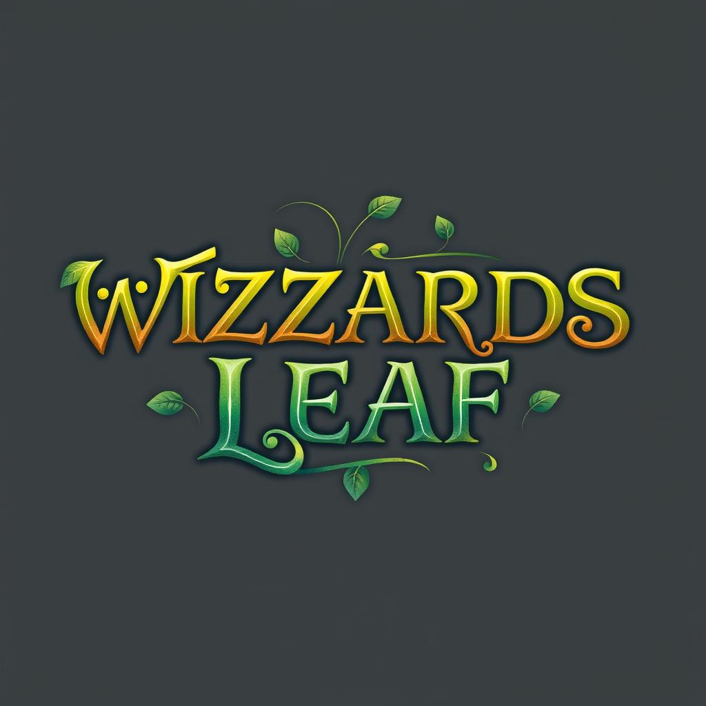 A creative text-based logo design featuring the words "WIZARDS LEAF" in an enchanting, fantasy-inspired font