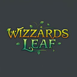 A creative text-based logo design featuring the words "WIZARDS LEAF" in an enchanting, fantasy-inspired font