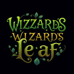 A creative text-based logo design featuring the words "WIZARDS LEAF" in an enchanting, fantasy-inspired font