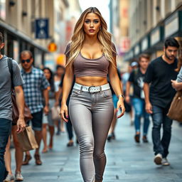 A sexy long hourglass shaped woman with medium breasts, very wide hips, and thick thighs