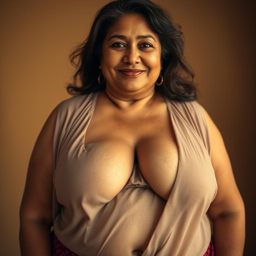 A portrait of a 55-year-old Bengali ssbbw woman, showcasing her natural beauty and confidence
