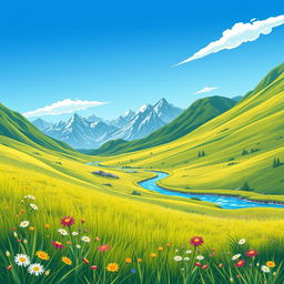 A dynamic illustration demonstrating the concepts of depth and perspective through a vibrant landscape
