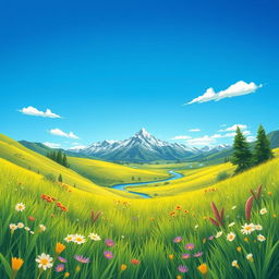 A dynamic illustration demonstrating the concepts of depth and perspective through a vibrant landscape