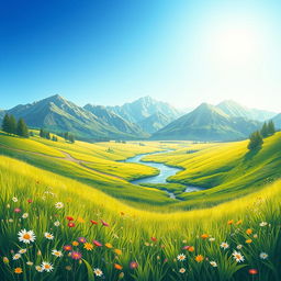 A dynamic illustration demonstrating the concepts of depth and perspective through a vibrant landscape