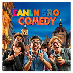 A vibrant movie poster for a Spanish comedy film featuring a group of quirky characters in a lively city setting