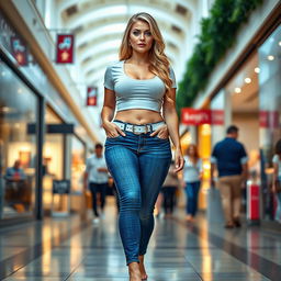 A sexy long hourglass shaped woman with medium breasts, very low, wide full hips, and thick large thighs