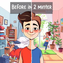 A creative and inspiring illustration showing a person transforming their life in 2 months
