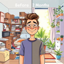 A creative and inspiring illustration showing a person transforming their life in 2 months