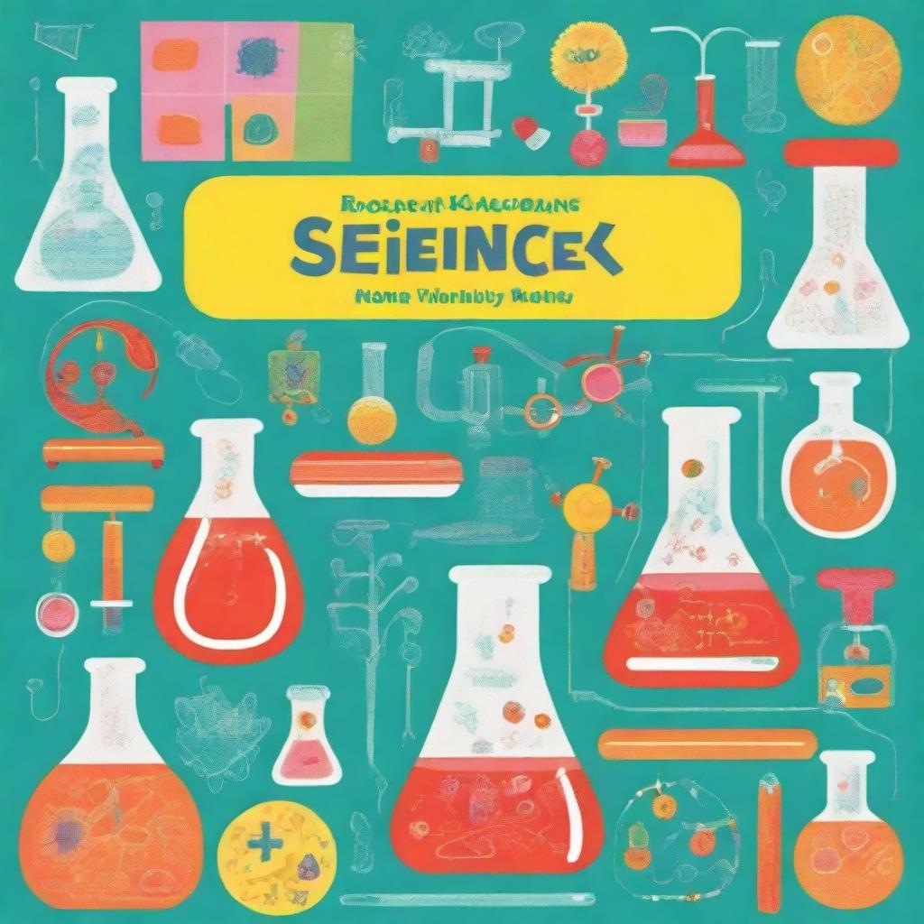 An image that is a vibrant and whimsically illustrated cover of a kindergarten science book