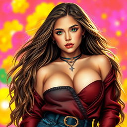 Transform the young white boy with green eyes into a stunning blend of beautiful Mexican females, characterized by long, flowing hair and a curvy, sexy body