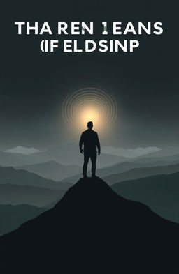A conceptual image featuring a lone figure in silhouette standing on a mountain peak, overlooking a vast landscape of softly rolling hills and gentle waves in the distance
