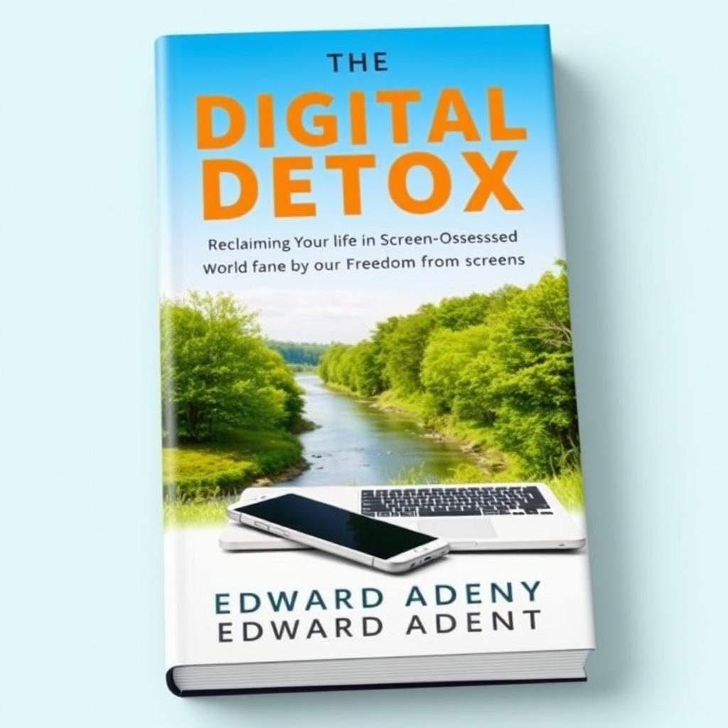 A captivating book cover design for 'The Digital Detox: Reclaiming Your Life in a Screen-Obsessed World' by Edward Adeny