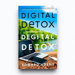 A captivating book cover design for 'The Digital Detox: Reclaiming Your Life in a Screen-Obsessed World' by Edward Adeny