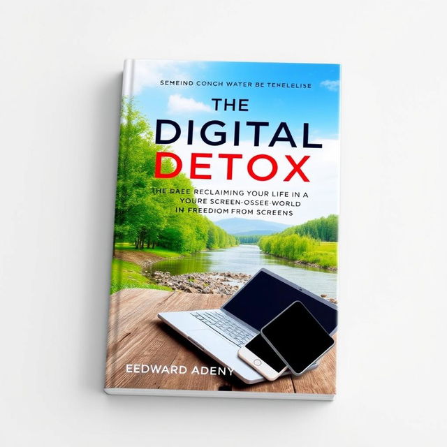 A captivating book cover design for 'The Digital Detox: Reclaiming Your Life in a Screen-Obsessed World' by Edward Adeny