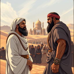 A compelling illustration of the historical and revered encounter between the Prophet Muhammad ﷺ and the strongest man of Quraysh, capturing the essence of strength, determination, and respect