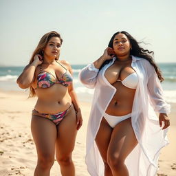 A scene featuring two voluptuous women outdoors