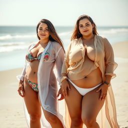 A scene featuring two voluptuous women outdoors