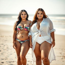 A scene featuring two voluptuous women outdoors