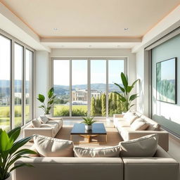 A beautifully designed interior space featuring soft aqua colors that promote relaxation and reduce stress