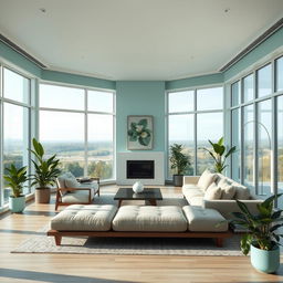 A beautifully designed interior space featuring soft aqua colors that promote relaxation and reduce stress