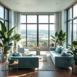 A beautifully designed interior space featuring soft aqua colors that promote relaxation and reduce stress