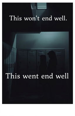 A dramatic scene set in a high school, showcasing a crime scene located under a staircase