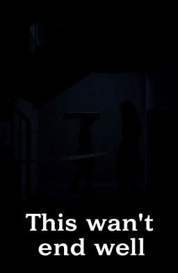 A dramatic scene set in a high school, showcasing a crime scene located under a staircase