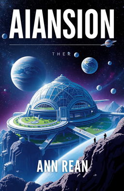 A captivating book cover design featuring a futuristic space settlement on a distant planet