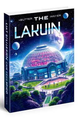 A captivating book cover design featuring a futuristic space settlement on a distant planet