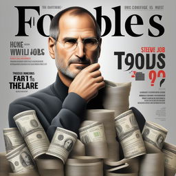 A high-quality digital art image designed as a Forbes Magazine cover, featuring Steve Jobs as the first ever trillionaire