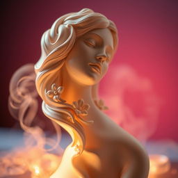 A beautifully presented close-up shot of an artistic sculpture that represents feminine beauty, featuring smooth curves and intricate detailing