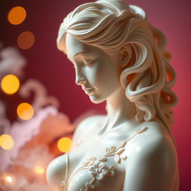 A beautifully presented close-up shot of an artistic sculpture that represents feminine beauty, featuring smooth curves and intricate detailing