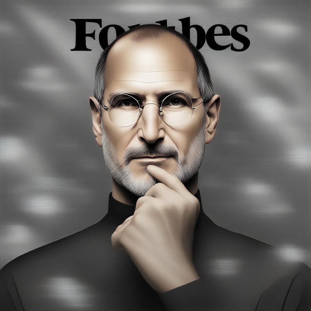 A high-quality digital art image designed as a Forbes Magazine cover, featuring Steve Jobs as the first ever trillionaire