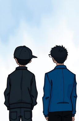 A coming-of-age romance scene featuring two boys with their backs to the viewer