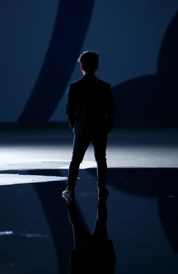 A striking silhouette of a 17-year-old, positioned with their back facing us, standing in a reflective puddle of water