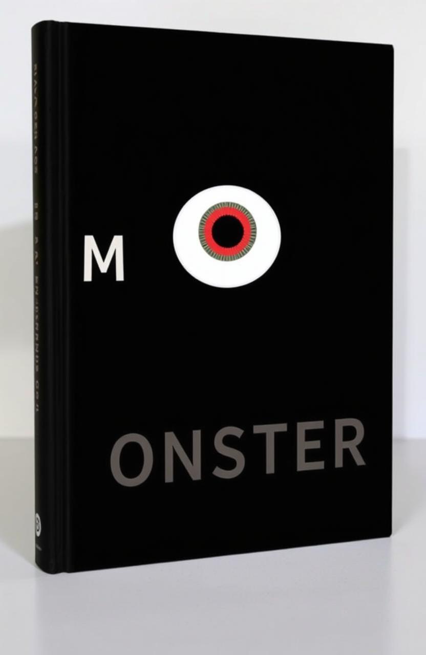 A minimalist book cover featuring a gigantic eye monster as the central focus