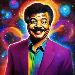 A revised digital art piece featuring Neil DeGrasse Tyson in the cosmos, now with an even more ecstatic expression