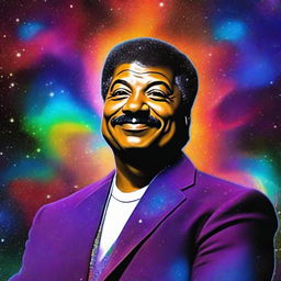 A modified digital art piece where astrophysicist Neil DeGrasse Tyson is seen floating even higher in the cosmos