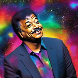 A modified digital art piece where astrophysicist Neil DeGrasse Tyson is seen floating even higher in the cosmos