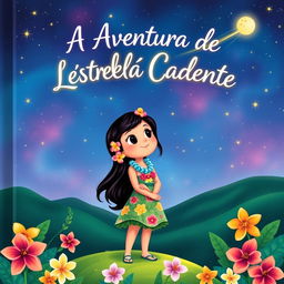 A whimsical and enchanting book cover for 'A Aventura de Lilo e a Estrela Cadente'
